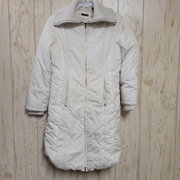 TAHARI White Zipper Up Thick Long Winter Coat - Picture 1 of 8